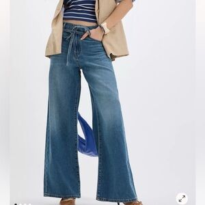 Levis XL Straight Mid-Rise Wide-Leg Tie-Waist Jeans Wide-Leg Blue Denim Jeans